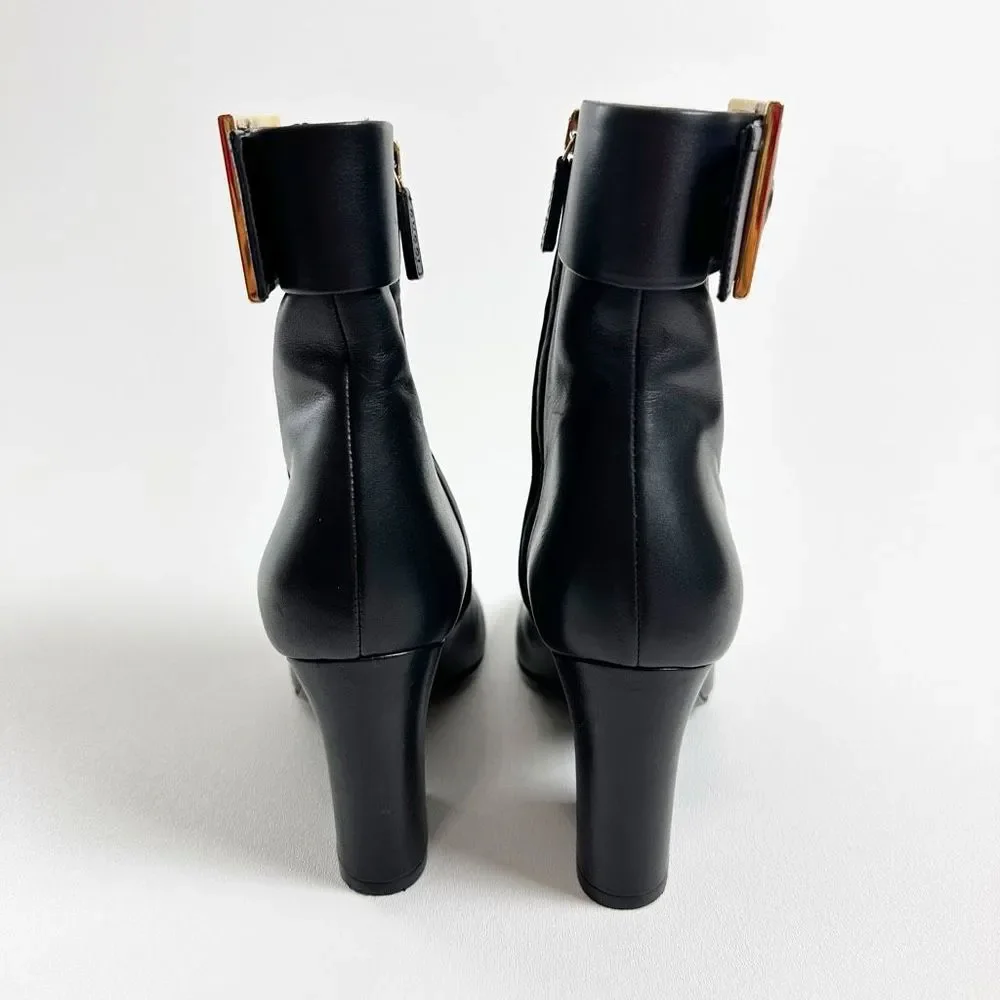 GUCCI Kesha Buckle Ankle Boots 36.5 US 6.5 Black Smooth Leather Heeled Booties - Picture 6 of 13